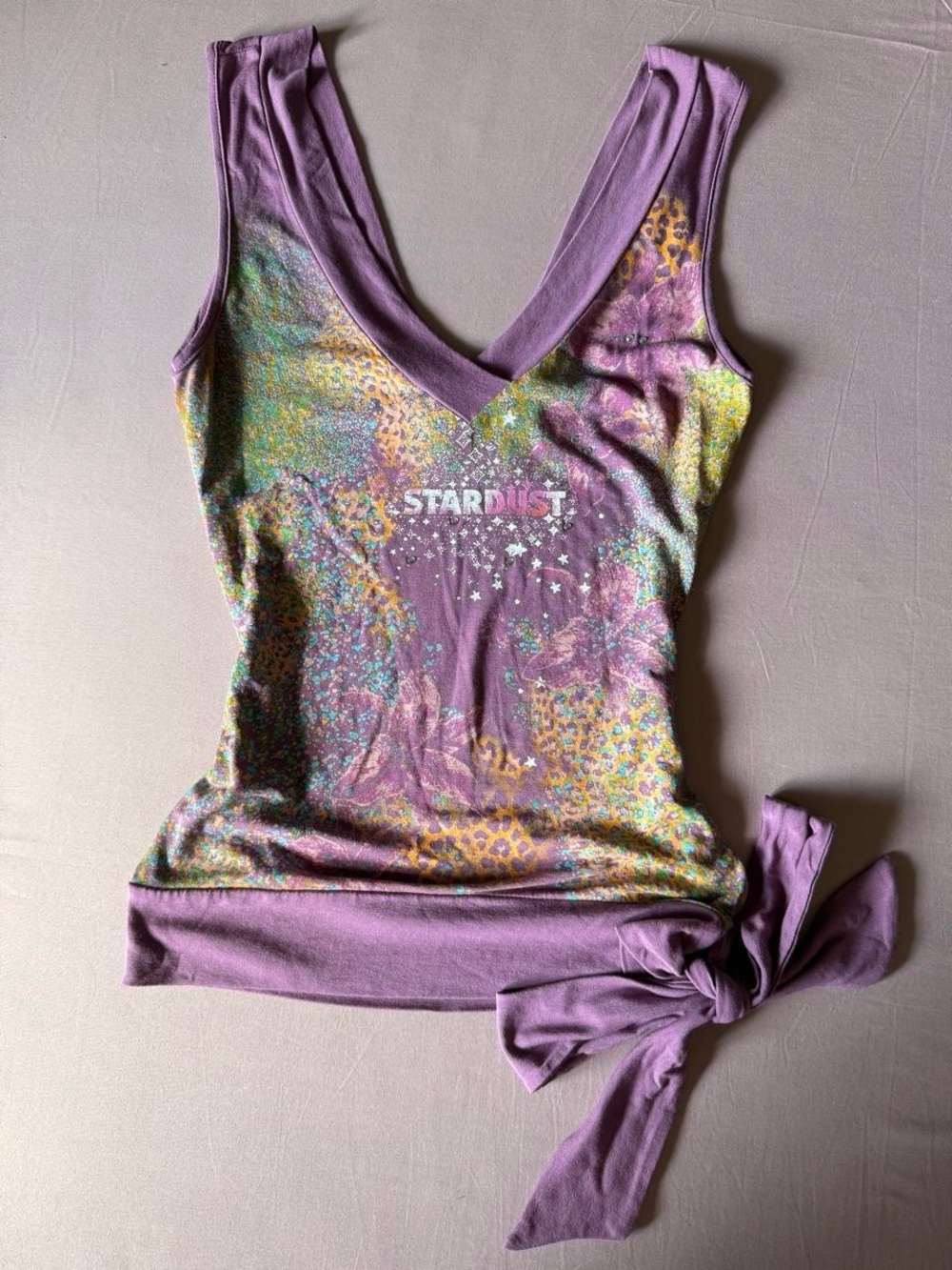 Stardust Purple V-Neck Tie-Waist Tank Top